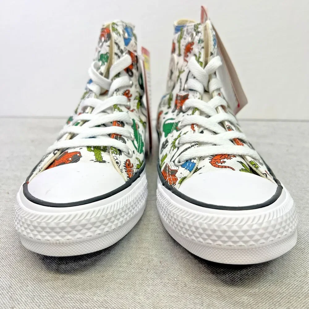 Converse All Star Chuck Taylor HighTop Shoes White Dinosaur Jeep Kids Size 4 NEW